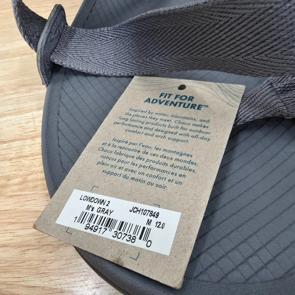Chaco Lowdown 2 Sandals Mens 12 Gray Adjustable Strap Lightweight Hiking New